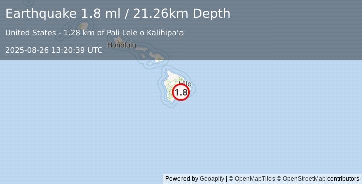 Earthquake 9 km SSW of Volcano, Hawaii (1.8 ml) (2025-08-26 13:20:39 UTC)