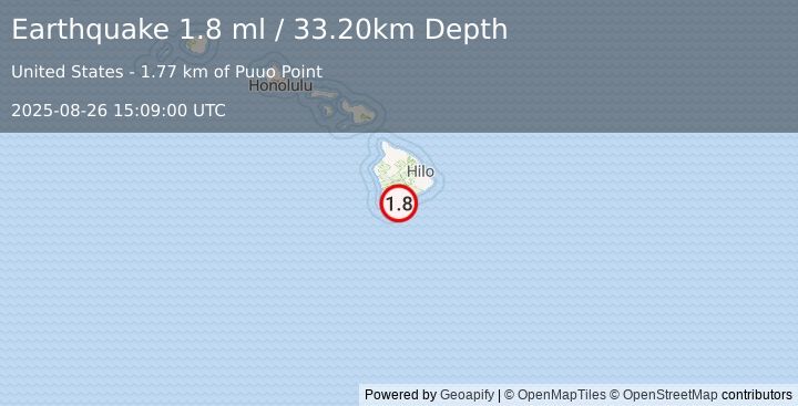 Earthquake 8 km ENE of Naalehu, Hawaii (1.8 ml) (2025-08-26 15:09:00 UTC)