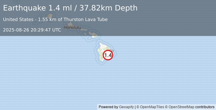 Earthquake 4 km S of Volcano, Hawaii (1.4 ml) (2025-08-26 20:29:47 UTC)