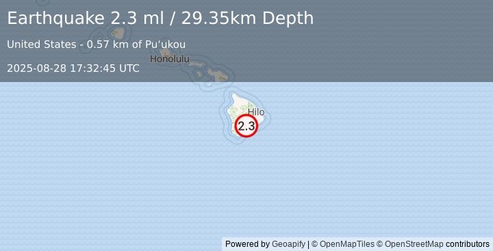 Earthquake 13 km NE of Pāhala, Hawaii (2.3 ml) (2025-08-28 17:32:45 UTC)