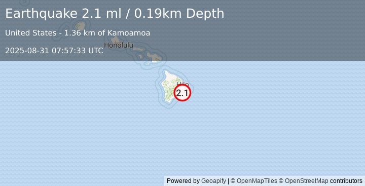 Earthquake 13 km SSE of Fern Forest, Hawaii (2.1 ml) (2025-08-31 07:57:33 UTC)