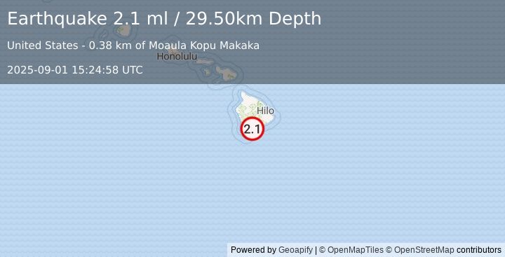 Earthquake 3 km S of Pāhala, Hawaii (2.1 ml) (2025-09-01 15:24:58 UTC)