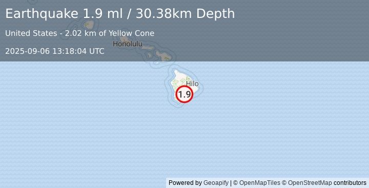 Earthquake 10 km NE of Pāhala, Hawaii (1.9 ml) (2025-09-06 13:18:04 UTC)