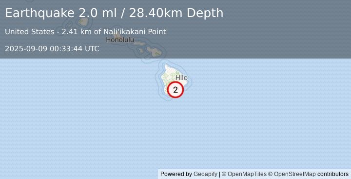 Earthquake 13 km E of Pāhala, Hawaii (2.0 ml) (2025-09-09 00:33:44 UTC)