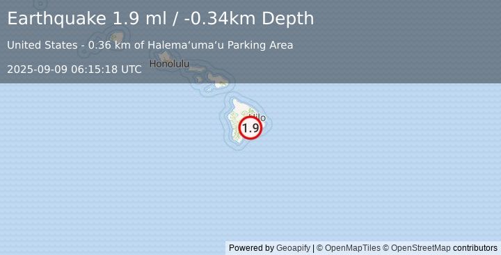 Earthquake 7 km SW of Volcano, Hawaii (1.9 ml) (2025-09-09 06:15:18 UTC)