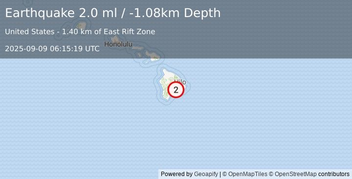 Earthquake 7 km SSW of Volcano, Hawaii (2.0 ml) (2025-09-09 06:15:19 UTC)