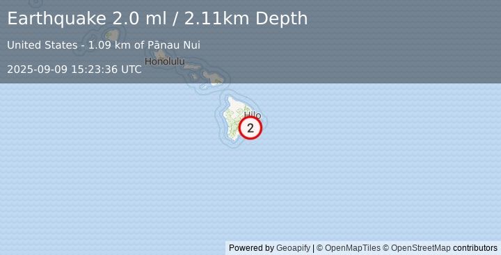 Earthquake 14 km S of Fern Forest, Hawaii (2.0 ml) (2025-09-09 15:23:36 UTC)