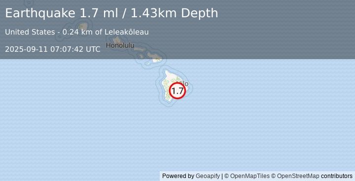 Earthquake 7 km WSW of Volcano, Hawaii (1.7 ml) (2025-09-11 07:07:42 UTC)