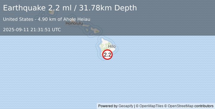 Earthquake 11 km SE of Pāhala, Hawaii (2.2 ml) (2025-09-11 21:31:51 UTC)