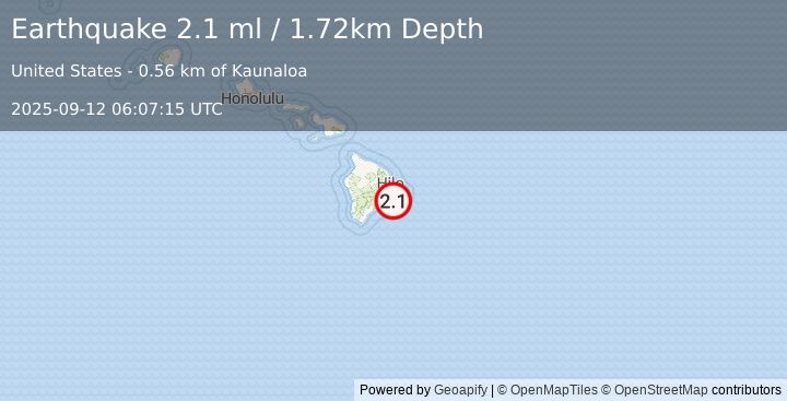 Earthquake 15 km SW of Leilani Estates, Hawaii (2.1 ml) (2025-09-12 06:07:15 UTC)