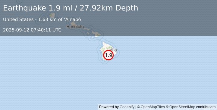 Earthquake 17 km NNE of Pāhala, Hawaii (1.9 ml) (2025-09-12 07:40:11 UTC)