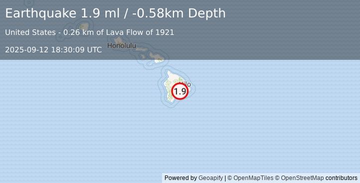 Earthquake 7 km SW of Volcano, Hawaii (1.9 ml) (2025-09-12 18:30:09 UTC)