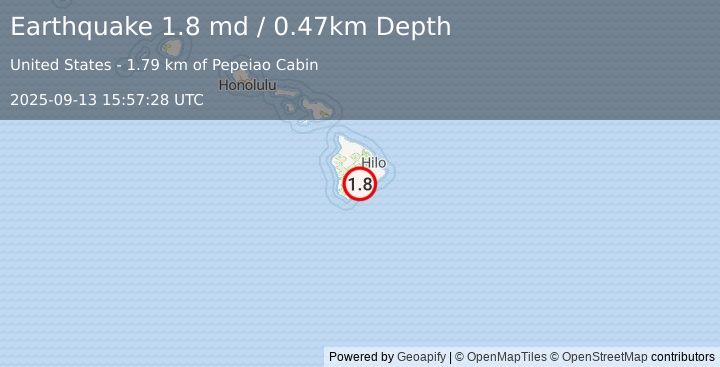 Earthquake 12 km NE of Pāhala, Hawaii (1.8 md) (2025-09-13 15:57:28 UTC)