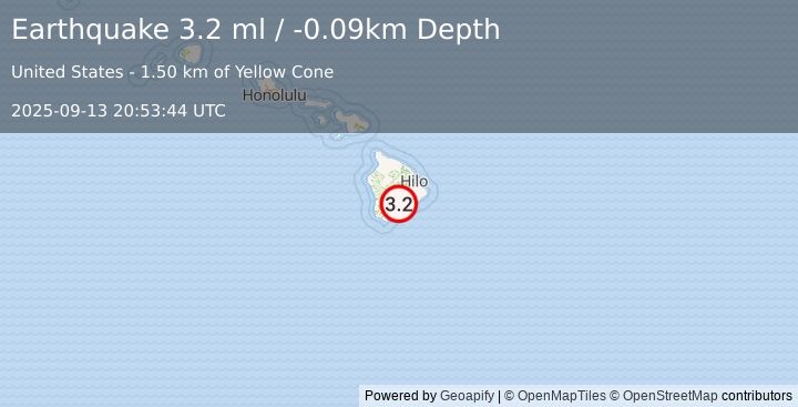 Earthquake 13 km NE of Pāhala, Hawaii (3.2 ml) (2025-09-13 20:53:44 UTC)