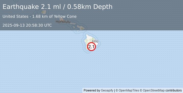 Earthquake 12 km NE of Pāhala, Hawaii (2.1 ml) (2025-09-13 20:58:30 UTC)