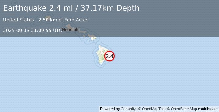 Earthquake 2 km ESE of Fern Acres, Hawaii (2.4 ml) (2025-09-13 21:09:55 UTC)