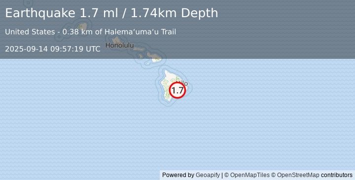 Earthquake 4 km SW of Volcano, Hawaii (1.7 ml) (2025-09-14 09:57:19 UTC)