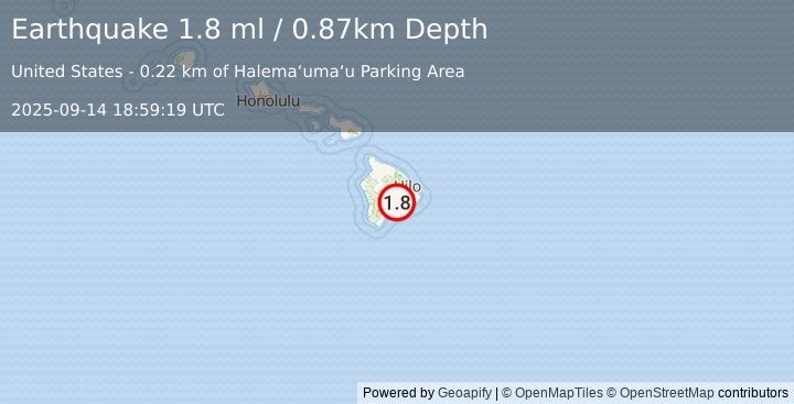Earthquake 6 km SW of Volcano, Hawaii (1.8 ml) (2025-09-14 18:59:19 UTC)
