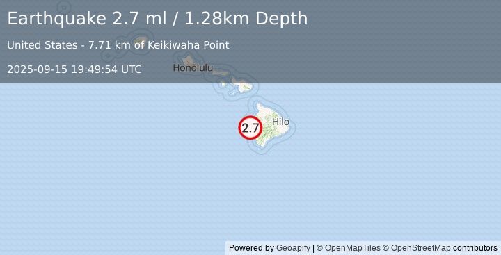 Earthquake 4 km SW of Kahaluu-Keauhou, Hawaii (2.9 ml) (2025-09-15 19:49:55 UTC)