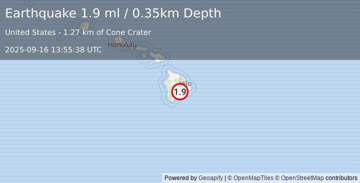 Earthquake 11 km SW of Volcano, Hawaii (1.9 ml) (2025-09-16 13:55:38 UTC)