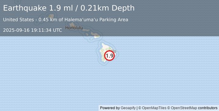 Earthquake 7 km SW of Volcano, Hawaii (1.9 ml) (2025-09-16 19:11:34 UTC)