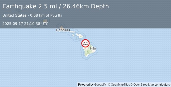 Earthquake 12 km S of Hala‘ula, Hawaii (2.5 ml) (2025-09-17 21:10:38 UTC)