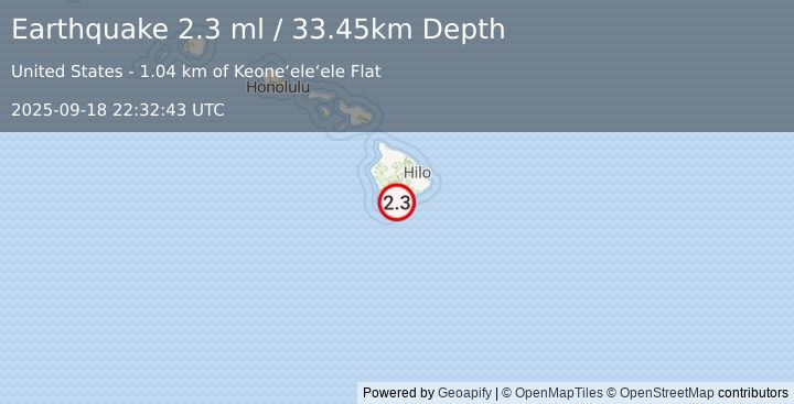 Earthquake 6 km S of Pāhala, Hawaii (2.3 ml) (2025-09-18 22:32:43 UTC)