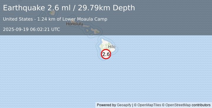 Earthquake 3 km SW of Pāhala, Hawaii (2.6 ml) (2025-09-19 06:02:21 UTC)