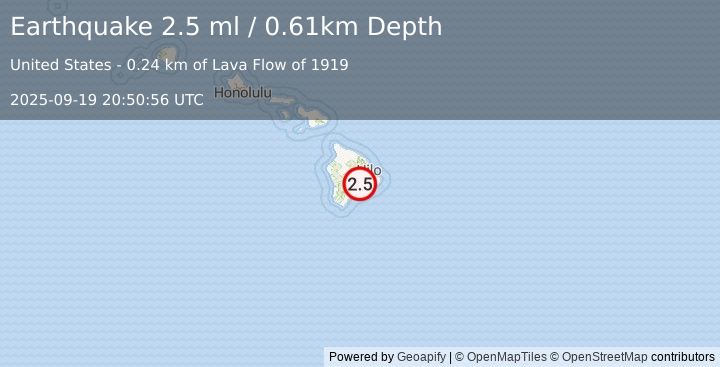 Earthquake 4 km WSW of Volcano, Hawaii (2.5 ml) (2025-09-19 20:50:56 UTC)