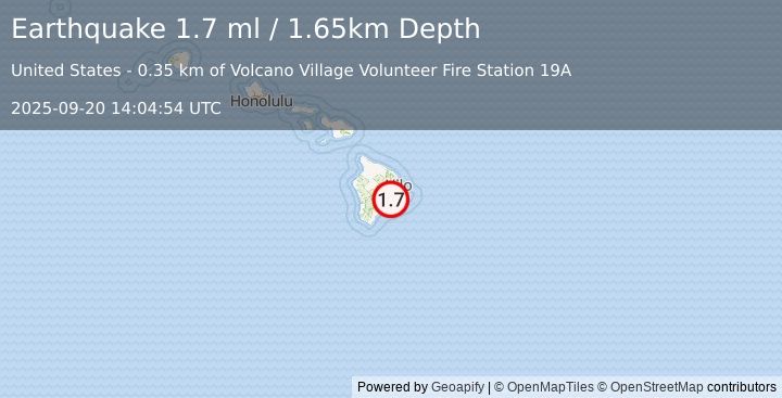 Earthquake 0 km SSE of Volcano, Hawaii (1.7 ml) (2025-09-20 14:04:54 UTC)