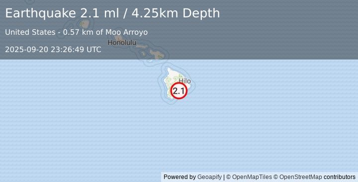 Earthquake 17 km ENE of Pāhala, Hawaii (2.1 ml) (2025-09-20 23:26:49 UTC)
