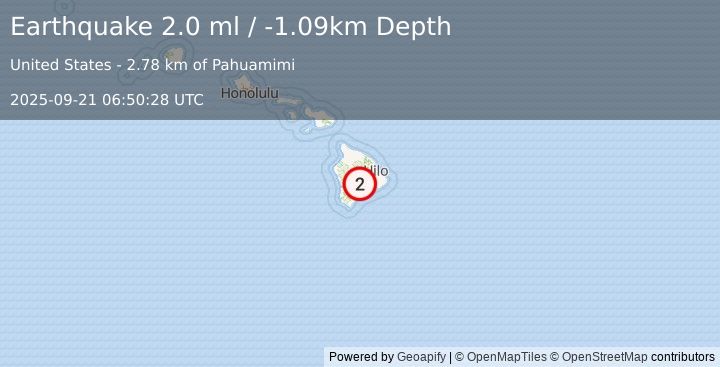 Earthquake 20 km W of Volcano, Hawaii (2.0 ml) (2025-09-21 06:50:28 UTC)