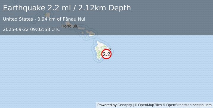Earthquake 13 km S of Fern Forest, Hawaii (2.2 ml) (2025-09-22 09:02:58 UTC)