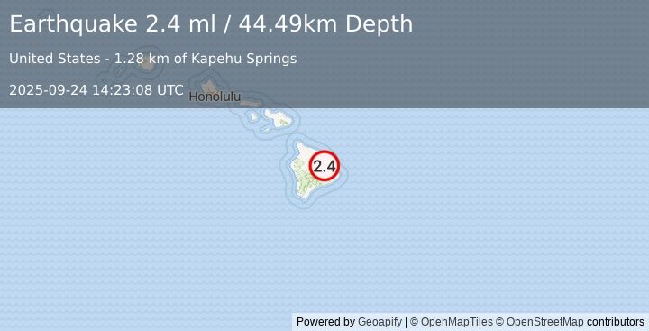 Earthquake 9 km WSW of Wainaku, Hawaii (2.4 ml) (2025-09-24 14:23:08 UTC)