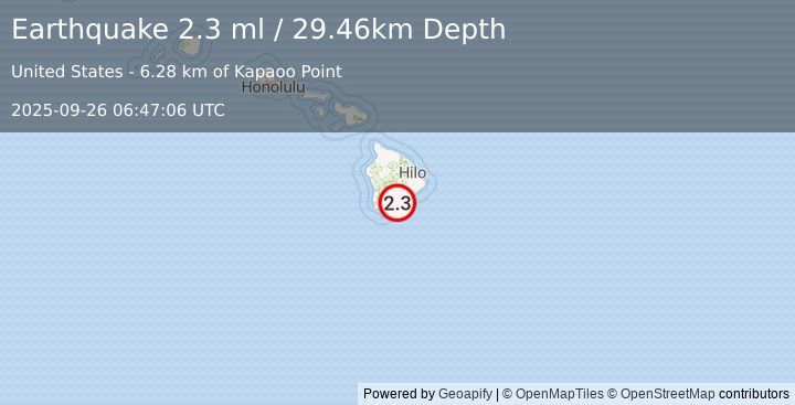 Earthquake 12 km SE of Pāhala, Hawaii (2.3 ml) (2025-09-26 06:47:06 UTC)