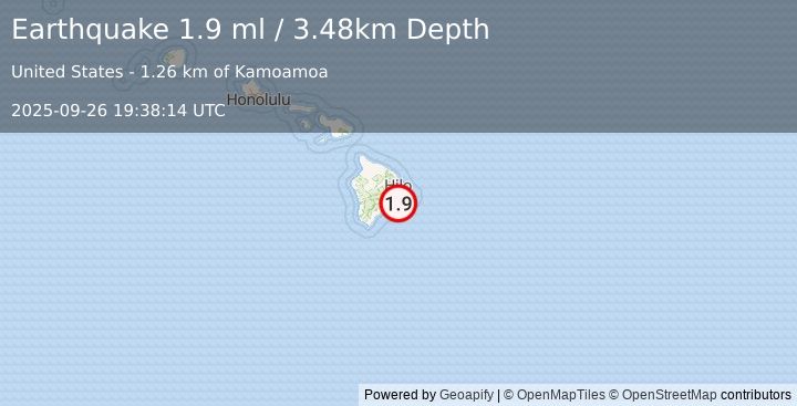 Earthquake 12 km SSE of Fern Forest, Hawaii (1.9 ml) (2025-09-26 19:38:14 UTC)