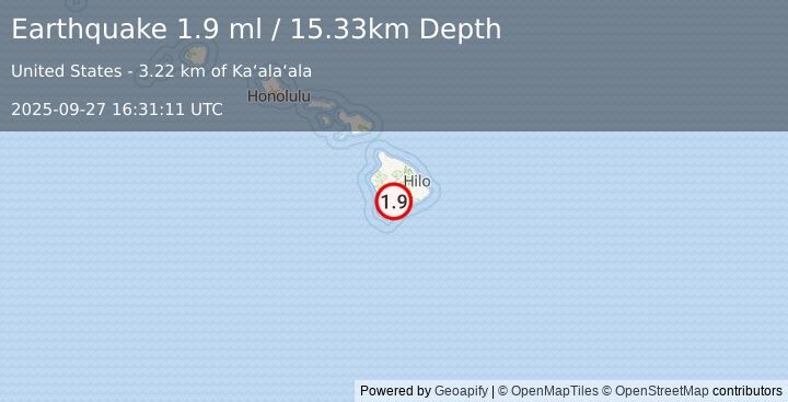 Earthquake 14 km NNW of Pāhala, Hawaii (1.9 ml) (2025-09-27 16:31:11 UTC)