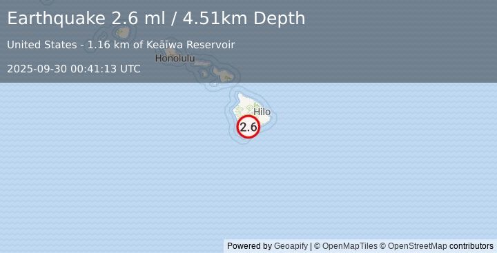 Earthquake 6 km NNW of Pāhala, Hawaii (2.6 ml) (2025-09-30 00:41:13 UTC)