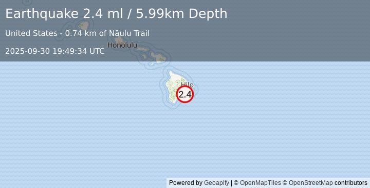 Earthquake 14 km SSE of Volcano, Hawaii (2.4 ml) (2025-09-30 19:49:34 UTC)