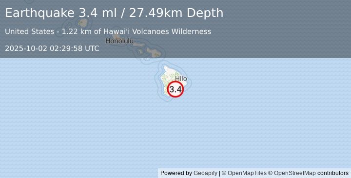 Earthquake 16 km ENE of Pāhala, Hawaii (3.4 ml) (2025-10-02 02:29:58 UTC)
