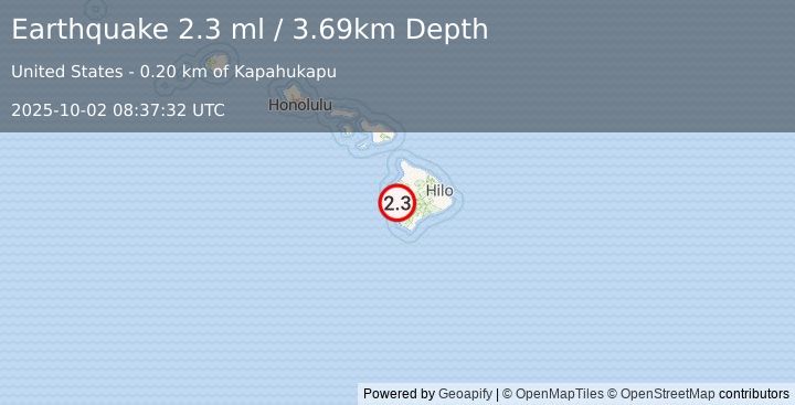 Earthquake 2 km SSE of Captain Cook, Hawaii (2.3 ml) (2025-10-02 08:37:32 UTC)