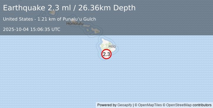 Earthquake 5 km SSW of Pāhala, Hawaii (2.3 ml) (2025-10-04 15:06:35 UTC)
