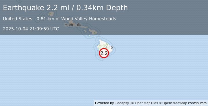 Earthquake 8 km N of Pāhala, Hawaii (2.2 ml) (2025-10-04 21:09:59 UTC)