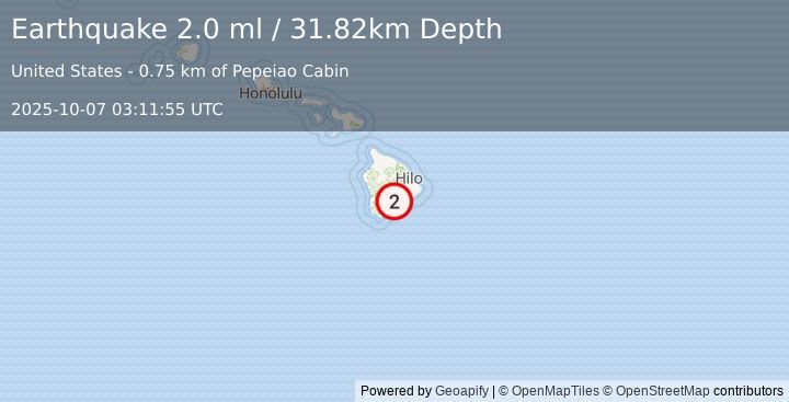 Earthquake 13 km ENE of Pāhala, Hawaii (2.0 ml) (2025-10-07 03:11:55 UTC)
