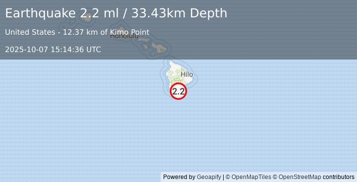 Earthquake 15 km ESE of Naalehu, Hawaii (2.2 ml) (2025-10-07 15:14:36 UTC)