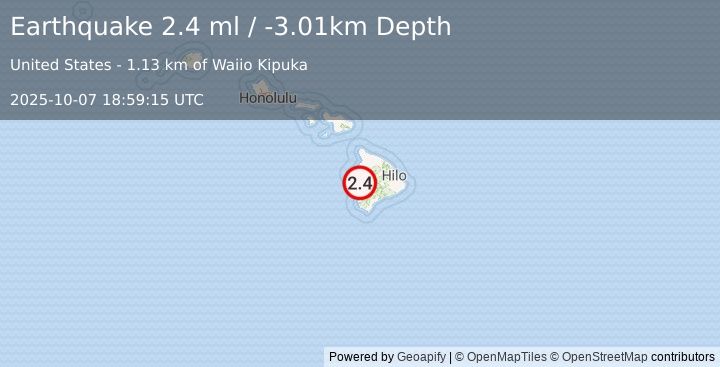 Earthquake 9 km NNE of Honaunau-Napoopoo, Hawaii (2.4 ml) (2025-10-07 18:59:15 UTC)