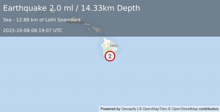 Earthquake 23 km ESE of Naalehu, Hawaii (2.0 ml) (2025-10-08 08:19:07 UTC)