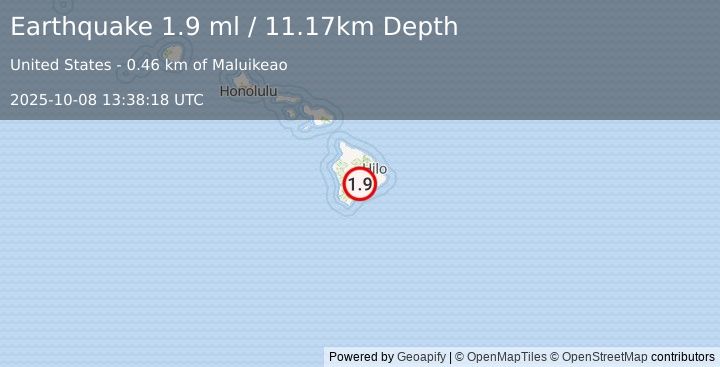 Earthquake 18 km WSW of Volcano, Hawaii (1.9 ml) (2025-10-08 13:38:18 UTC)