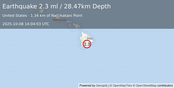 Earthquake 13 km E of Pāhala, Hawaii (2.3 ml) (2025-10-08 14:04:03 UTC)