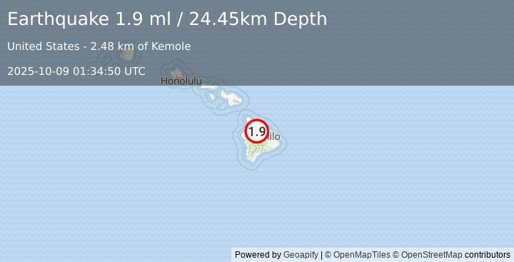 Earthquake 24 km SE of Waimea, Hawaii (1.9 ml) (2025-10-09 01:34:50 UTC)